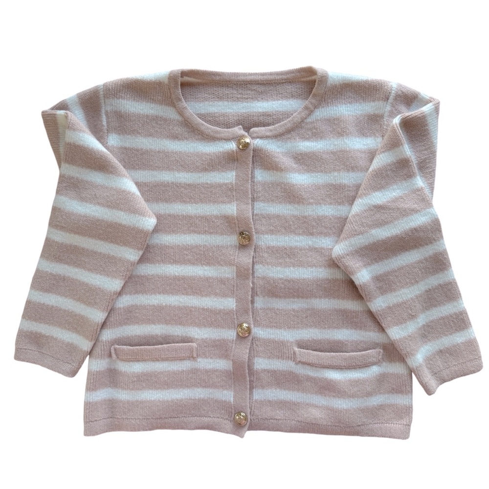Button Pink Striped Knitted Cardigan